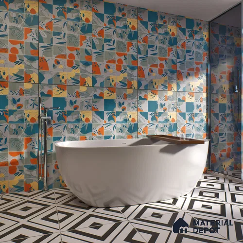 Tropical Wall Tile TL 07488 B Flower Decor Aqua 4 ft x 2 ft Carving Matte Finish Vitrified Tile - 9 mm | Suitable for Living Room, Bedroom & Bathroom