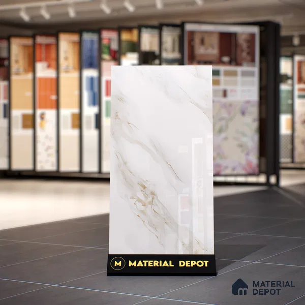 White Marble Floor & Wall Tile TL 07449 Gravier Royal Vega Statuario 4 ft x 2 ft Vitrified High Gloss Finish - 9 mm | Seamless 6 | Suitable for Living Room, Bedroom, Bathroom