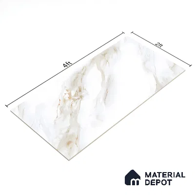 White Marble Floor & Wall Tile TL 07449 Gravier Royal Vega Statuario 4 ft x 2 ft Vitrified High Gloss Finish - 9 mm | Seamless 6 | Suitable for Living Room, Bedroom, Bathroom
