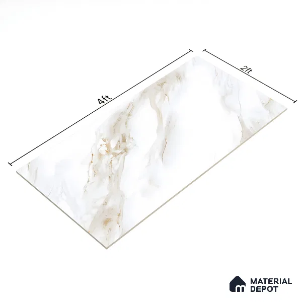 White Marble Floor & Wall Tile TL 07449 Gravier Royal Vega Statuario 4 ft x 2 ft Vitrified High Gloss Finish - 9 mm | Seamless 6 | Suitable for Living Room, Bedroom, Bathroom