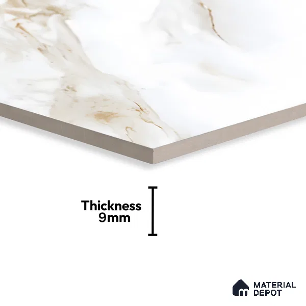 White Marble Floor & Wall Tile TL 07449 Gravier Royal Vega Statuario 4 ft x 2 ft Vitrified High Gloss Finish - 9 mm | Seamless 6 | Suitable for Living Room, Bedroom, Bathroom