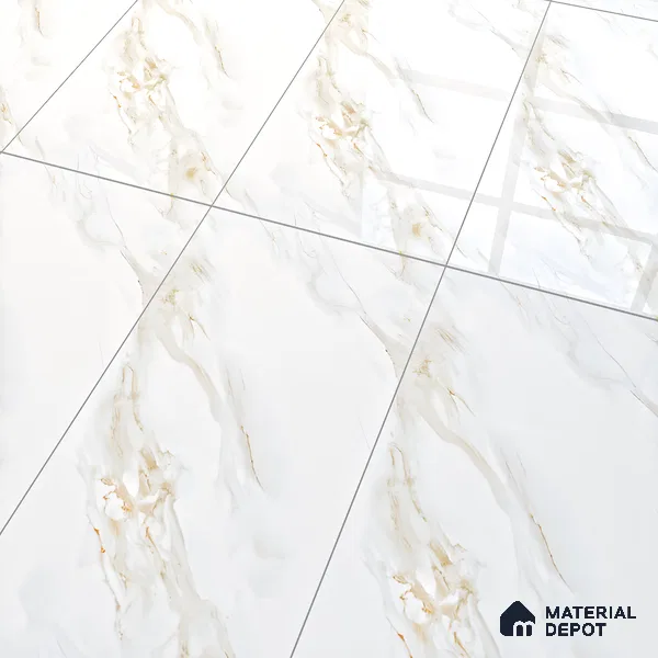 White Marble Floor & Wall Tile TL 07449 Gravier Royal Vega Statuario 4 ft x 2 ft Vitrified High Gloss Finish - 9 mm | Seamless 6 | Suitable for Living Room, Bedroom, Bathroom