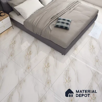 White Marble Floor & Wall Tile TL 07449 Gravier Royal Vega Statuario 4 ft x 2 ft Vitrified High Gloss Finish - 9 mm | Seamless 6 | Suitable for Living Room, Bedroom, Bathroom