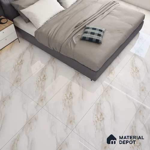 White Marble Floor & Wall Tile TL 07449 Gravier Royal Vega Statuario 4 ft x 2 ft Vitrified High Gloss Finish - 9 mm | Seamless 6 | Suitable for Living Room, Bedroom, Bathroom