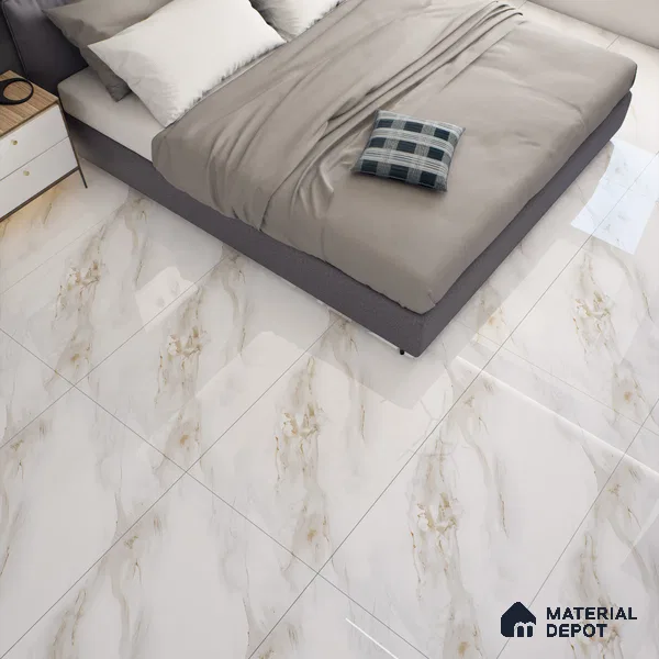 White Marble Floor & Wall Tile TL 07449 Gravier Royal Vega Statuario 4 ft x 2 ft Vitrified High Gloss Finish - 9 mm | Seamless 6 | Suitable for Living Room, Bedroom, Bathroom