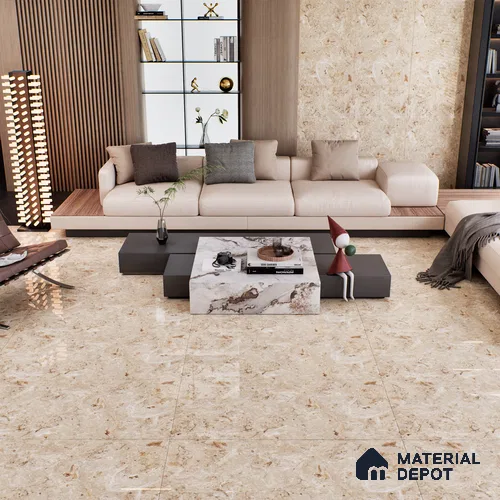 Cream Marble Floor & Wall Tile TL 07461 B Gravier Royal Athos Tortila 4 ft x 2 ft Vitrified High Gloss Finish - 9 mm | Seamless 4 | Suitable for Living Room, Bedroom, Bathroom