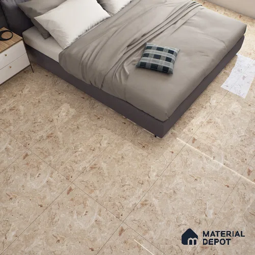 Cream Marble Floor & Wall Tile TL 07461 B Gravier Royal Athos Tortila 4 ft x 2 ft Vitrified High Gloss Finish - 9 mm | Seamless 4 | Suitable for Living Room, Bedroom, Bathroom