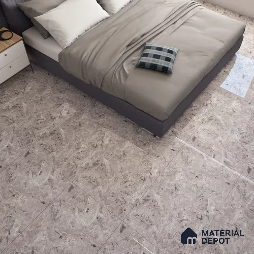 Grey Marble Floor & Wall Tile TL 07461 D Gravier Royal Athos Grey 4 ft x 2 ft Vitrified High Gloss Finish - 9 mm | Seamless 4 | Suitable for Living Room, Bedroom, Bathroom