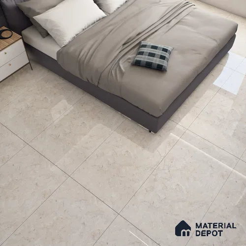 Cream Marble Floor & Wall Tile TL 07461 Gravier Royal Athos Crema 4 ft x 2 ft Vitrified High Gloss Finish - 9 mm | Seamless 4 | Suitable for Living Room, Bedroom, Bathroom