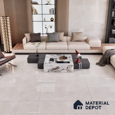 Cream Marble Floor & Wall Tile TL 07455 Gravier Royal Neptune Crema 4 ft x 2 ft Vitrified High Gloss Finish - 9 mm | Random 6 | Suitable for Living Room, Bedroom, Bathroom (Sample)