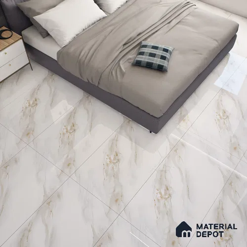 White Marble Floor & Wall Tile TL 07451 Gravier Royal Delray Dove 4 ft x 2 ft Vitrified High Gloss Finish - 9 mm | Seamless 4 | Suitable for Living Room, Bedroom, Bathroom