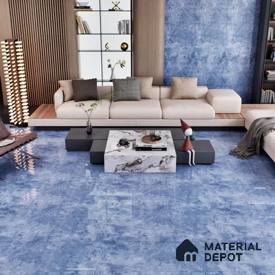 Blue Marble Floor & Wall Tile TL 07458 B Gravier Royal Sigma Blue 4 ft x 2 ft Vitrified High Gloss Finish - 9 mm | Seamless 5 | Suitable for Living Room, Bedroom, Bathroom (Sample)