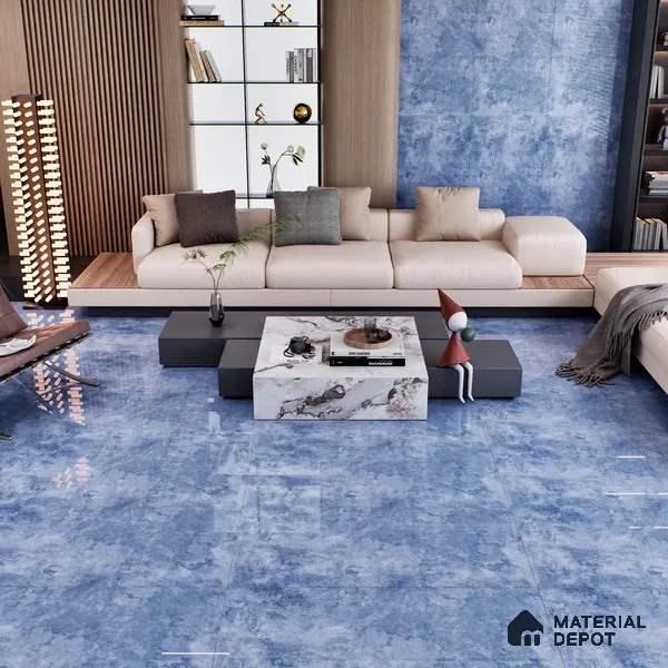 Blue Marble Floor & Wall Tile TL 07458 B Gravier Royal Sigma Blue 4 ft x 2 ft Vitrified High Gloss Finish - 9 mm | Seamless 5 | Suitable for Living Room, Bedroom, Bathroom (Sample)