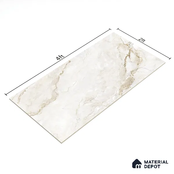 Cream Marble Floor & Wall Tile TL 07453 Gravier Royal Senior Natural 4 ft x 2 ft Vitrified High Gloss Finish - 9 mm | Seamless 6 | Suitable for Living Room, Bedroom, Bathroom