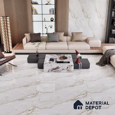 Cream Marble Floor & Wall Tile TL 07453 Gravier Royal Senior Natural 4 ft x 2 ft Vitrified High Gloss Finish - 9 mm | Seamless 6 | Suitable for Living Room, Bedroom, Bathroom