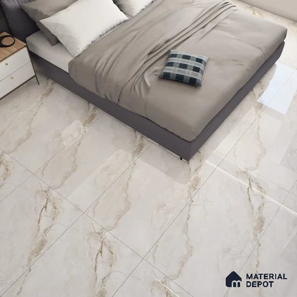 Cream Marble Floor & Wall Tile TL 07453 Gravier Royal Senior Natural 4 ft x 2 ft Vitrified High Gloss Finish - 9 mm | Seamless 6 | Suitable for Living Room, Bedroom, Bathroom