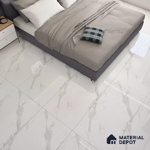 White Marble Floor & Wall Tile TL 07467 Gravier Royal Statuario Grand 4 ft x 2 ft Vitrified High Gloss Finish - 9 mm | Seamless 4 | Suitable for Living Room, Bedroom, Bathroom