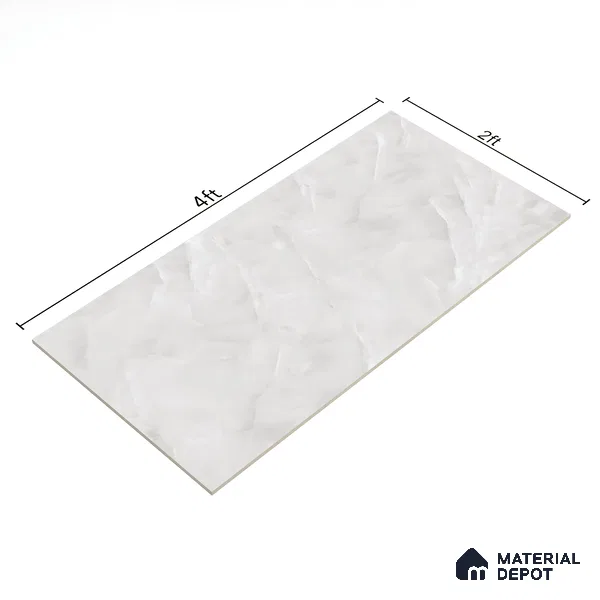 White Marble Floor & Wall Tile TL 07465 Gravier Royal Cerim Onyx Bianco 4 ft x 2 ft Vitrified High Gloss Finish - 9 mm | Seamless 4 | Suitable for Living Room, Bedroom, Bathroom