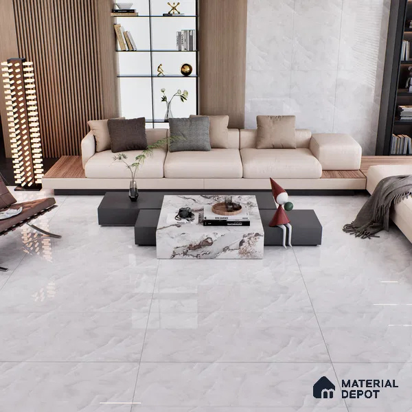 White Marble Floor & Wall Tile TL 07465 Gravier Royal Cerim Onyx Bianco 4 ft x 2 ft Vitrified High Gloss Finish - 9 mm | Seamless 4 | Suitable for Living Room, Bedroom, Bathroom