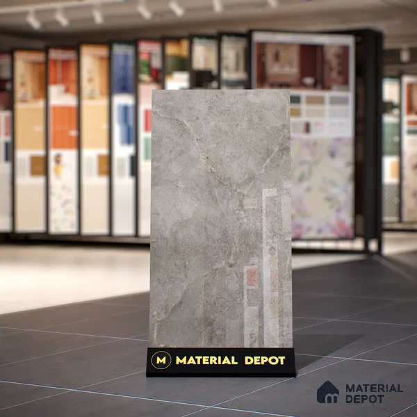Grey Marble Floor & Wall Tile TL 07456 B Gravier Royal Neptune Grey 4 ft x 2 ft Vitrified High Gloss Finish - 9 mm | Random 6 | Suitable for Living Room, Bedroom, Bathroom (Sample)