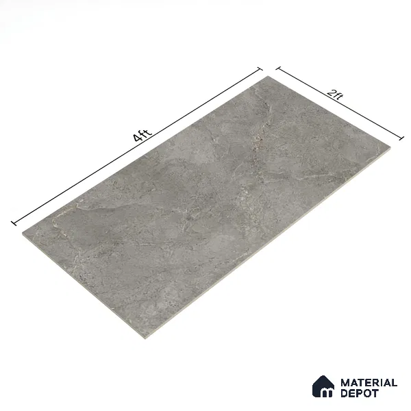 Grey Marble Floor & Wall Tile TL 07456 B Gravier Royal Neptune Grey 4 ft x 2 ft Vitrified High Gloss Finish - 9 mm | Random 6 | Suitable for Living Room, Bedroom, Bathroom (Sample)