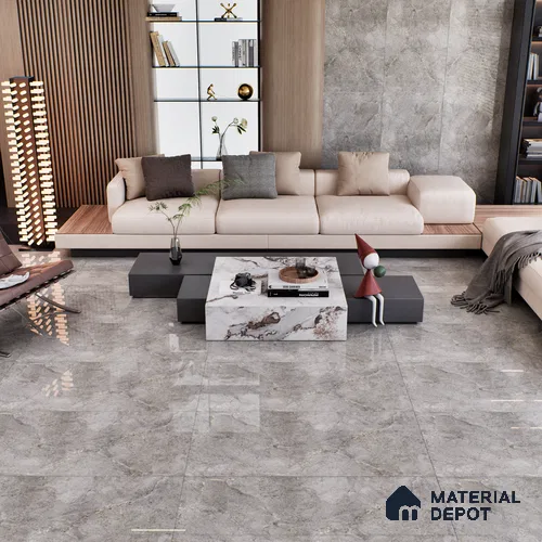 Grey Marble Floor & Wall Tile TL 07456 B Gravier Royal Neptune Grey 4 ft x 2 ft Vitrified High Gloss Finish - 9 mm | Random 6 | Suitable for Living Room, Bedroom, Bathroom