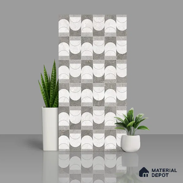 Grey Highlighter Wall Tile TL 07456 C Prestige Royal Neptune Grey Decor 4 ft x 2 ft Vitrified High Gloss Finish - 9 mm |  Suitable for Living Room, Bedroom, Bathroom