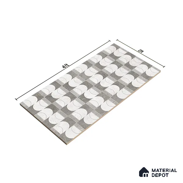 Grey Highlighter Wall Tile TL 07456 C Prestige Royal Neptune Grey Decor 4 ft x 2 ft Vitrified High Gloss Finish - 9 mm |  Suitable for Living Room, Bedroom, Bathroom
