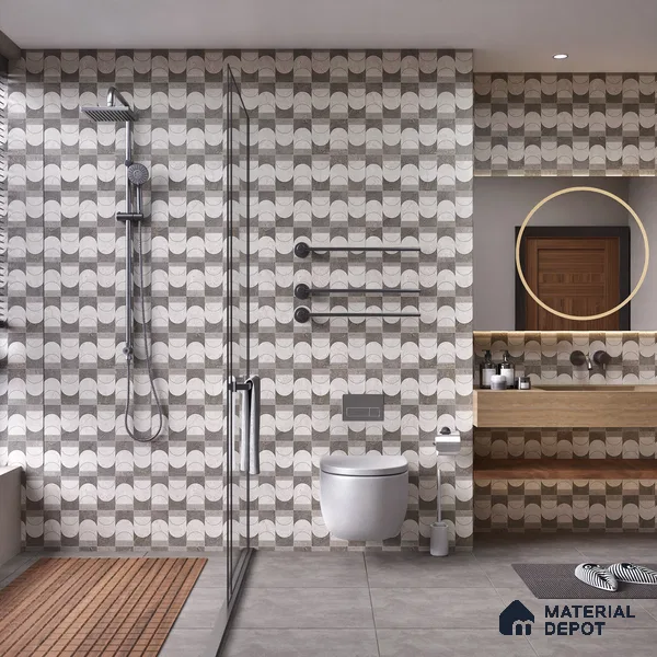 Grey Highlighter Wall Tile TL 07456 C Prestige Royal Neptune Grey Decor 4 ft x 2 ft Vitrified High Gloss Finish - 9 mm |  Suitable for Living Room, Bedroom, Bathroom