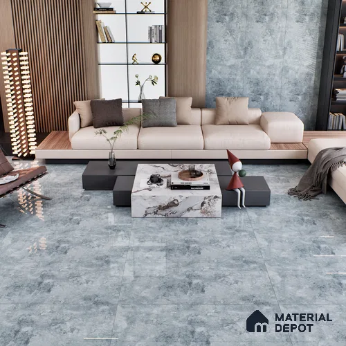 Grey Marble Floor & Wall Tile TL 07457 B Gravier Royal Sigma Verde 4 ft x 2 ft Vitrified High Gloss Finish - 9 mm | Seamless 5 | Suitable for Living Room, Bedroom, Bathroom