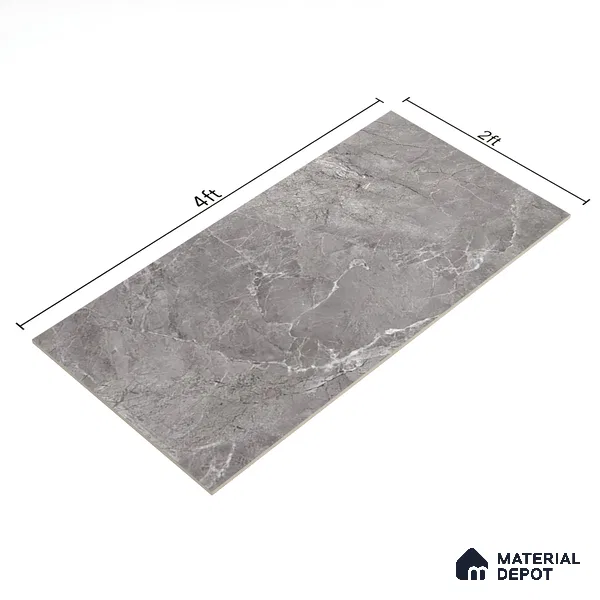 Grey Marble Floor & Wall Tile TL 07463 B Gravier Royal Fermozo Grey 4 ft x 2 ft Vitrified High Gloss Finish - 9 mm | Random 6 | Suitable for Living Room, Bedroom, Bathroom (Sample)