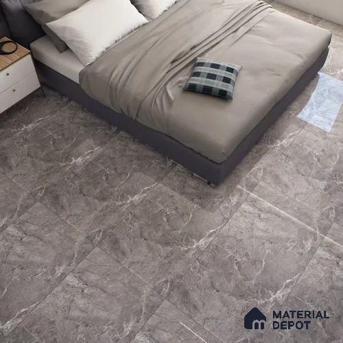 Grey Marble Floor & Wall Tile TL 07463 B Gravier Royal Fermozo Grey 4 ft x 2 ft Vitrified High Gloss Finish - 9 mm | Random 6 | Suitable for Living Room, Bedroom, Bathroom