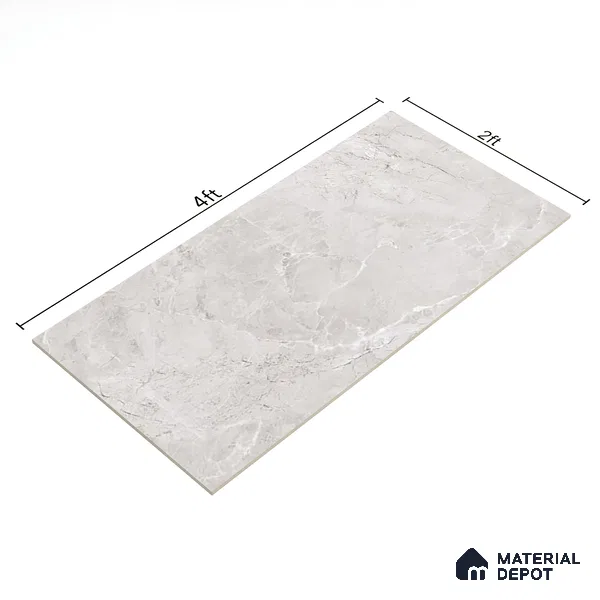 Grey Marble Floor & Wall Tile TL 07463 Gravier Royal Fermozo Bianco 4 ft x 2 ft Vitrified High Gloss Finish - 9 mm | Random 6 | Suitable for Living Room, Bedroom, Bathroom