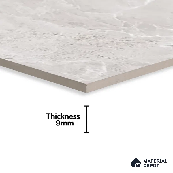 Grey Marble Floor & Wall Tile TL 07463 Gravier Royal Fermozo Bianco 4 ft x 2 ft Vitrified High Gloss Finish - 9 mm | Random 6 | Suitable for Living Room, Bedroom, Bathroom