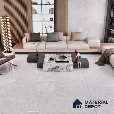 Grey Marble Floor & Wall Tile TL 07463 Gravier Royal Fermozo Bianco 4 ft x 2 ft Vitrified High Gloss Finish - 9 mm | Random 6 | Suitable for Living Room, Bedroom, Bathroom