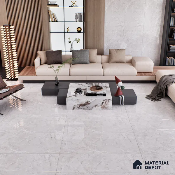 Grey Marble Floor & Wall Tile TL 07463 Gravier Royal Fermozo Bianco 4 ft x 2 ft Vitrified High Gloss Finish - 9 mm | Random 6 | Suitable for Living Room, Bedroom, Bathroom