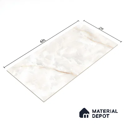 Cream Marble Floor & Wall Tile TL 07469 Gravier Royal Swiss Onyx 4 ft x 2 ft Vitrified High Gloss Finish - 9 mm | Random 4 | Suitable for Living Room, Bedroom, Bathroom
