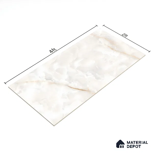 Cream Marble Floor & Wall Tile TL 07469 Gravier Royal Swiss Onyx 4 ft x 2 ft Vitrified High Gloss Finish - 9 mm | Random 4 | Suitable for Living Room, Bedroom, Bathroom