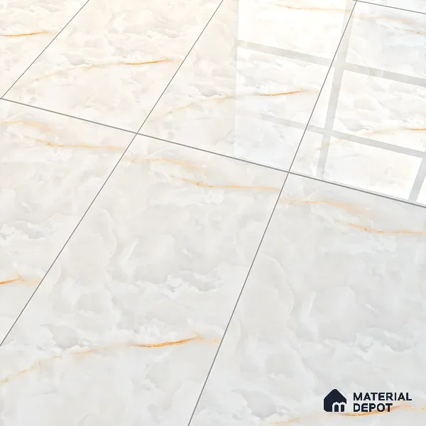Cream Marble Floor & Wall Tile TL 07469 Gravier Royal Swiss Onyx 4 ft x 2 ft Vitrified High Gloss Finish - 9 mm | Random 4 | Suitable for Living Room, Bedroom, Bathroom