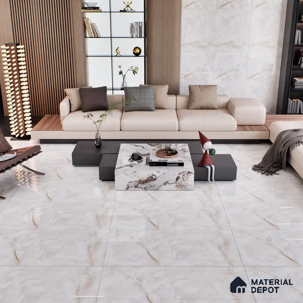 Cream Marble Floor & Wall Tile TL 07469 Gravier Royal Swiss Onyx 4 ft x 2 ft Vitrified High Gloss Finish - 9 mm | Random 4 | Suitable for Living Room, Bedroom, Bathroom