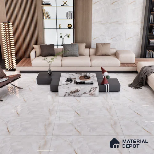 Cream Marble Floor & Wall Tile TL 07469 Gravier Royal Swiss Onyx 4 ft x 2 ft Vitrified High Gloss Finish - 9 mm | Random 4 | Suitable for Living Room, Bedroom, Bathroom