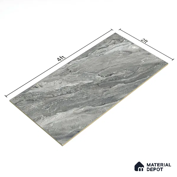 Grey Marble Floor & Wall Tile TL 07447 B Royal Sofita Grey 4 ft x 2 ft Vitrified High Gloss Finish - 9 mm | Seamless 5 | Suitable for Living Room, Bedroom, Bathroom