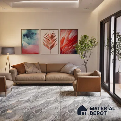 Grey Marble Floor & Wall Tile TL 07447 B  Royal Sofita Grey 4 ft x 2 ft Vitrified High Gloss Finish - 9 mm | Seamless 5 | Suitable for Living Room, Bedroom, Bathroom