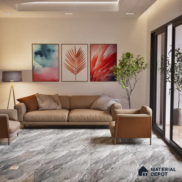 Grey Marble Floor & Wall Tile TL 07447 B Royal Sofita Grey 4 ft x 2 ft Vitrified High Gloss Finish - 9 mm | Seamless 5 | Suitable for Living Room, Bedroom, Bathroom