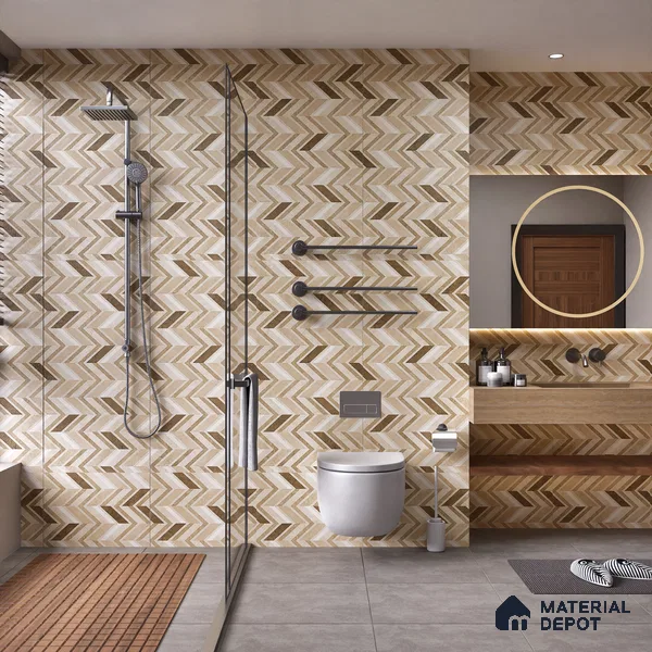Brown Highlighter Wall Tile TL 07460 C Prestige Royal Sigma Brown Decor 4 ft x 2 ft Vitrified High Gloss Finish - 9 mm | Suitable For Bathroom, Accent/Feature Wall, Dining Area