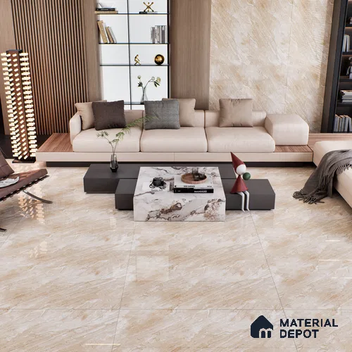 Cream Marble Floor & Wall Tile TL 07466 Gravier Royal Dyna Grand 4 ft x 2 ft Vitrified High Gloss Finish - 9 mm | Seamless 4 | Suitable for Living Room, Bedroom, Bathroom