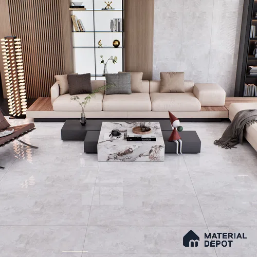 Silver Marble Floor & Wall Tile TL 07459 Gravier Royal Sigma Silver 4 ft x 2 ft Vitrified High Gloss Finish - 9 mm | Seamless 5 | Suitable for Living Room, Bedroom, Bathroom