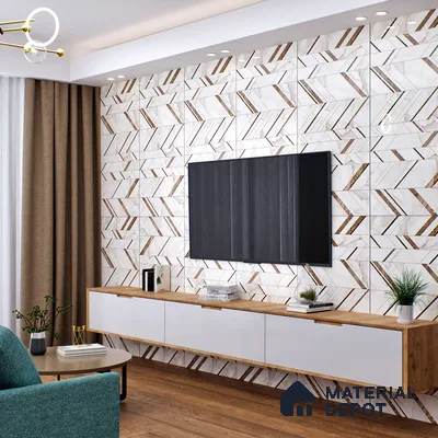 Cream Highlighter Wall Tile TL 07445 B Prestige Royal Statuario Seville Decor 4 ft x 2 ft Vitrified High Gloss Finish - 9 mm |  Suitable for Living Room, Bedroom, Bathroom (Sample)