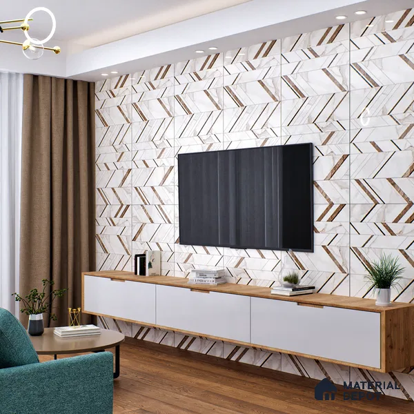 Cream Highlighter Wall Tile TL 07445 B Prestige Royal Statuario Seville Decor 4 ft x 2 ft Vitrified High Gloss Finish - 9 mm |  Suitable for Living Room, Bedroom, Bathroom (Sample)