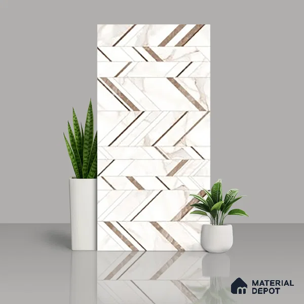 Cream Highlighter Wall Tile TL 07445 B Prestige Royal Statuario Seville Decor 4 ft x 2 ft Vitrified High Gloss Finish - 9 mm |  Suitable for Living Room, Bedroom, Bathroom (Sample)
